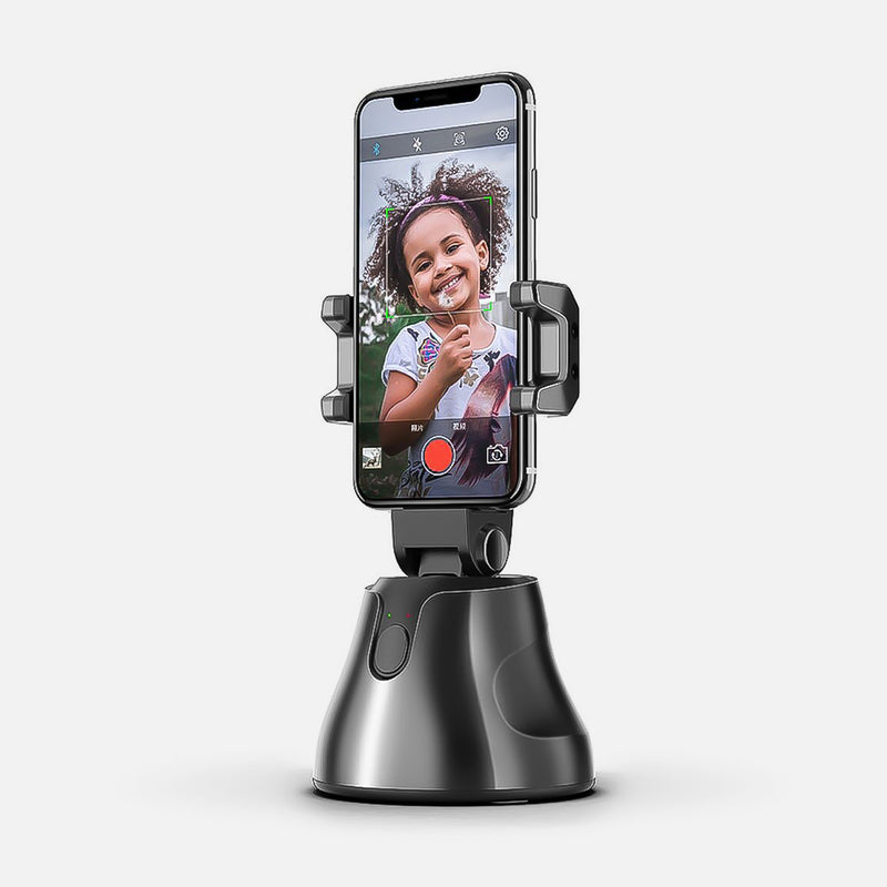 Soporte inteligente Apai Genie Negro Rotación inteligente en 360°, una vez la app detecte el objetivo, el robot hará girar tu celular para que nunca salgas de la toma