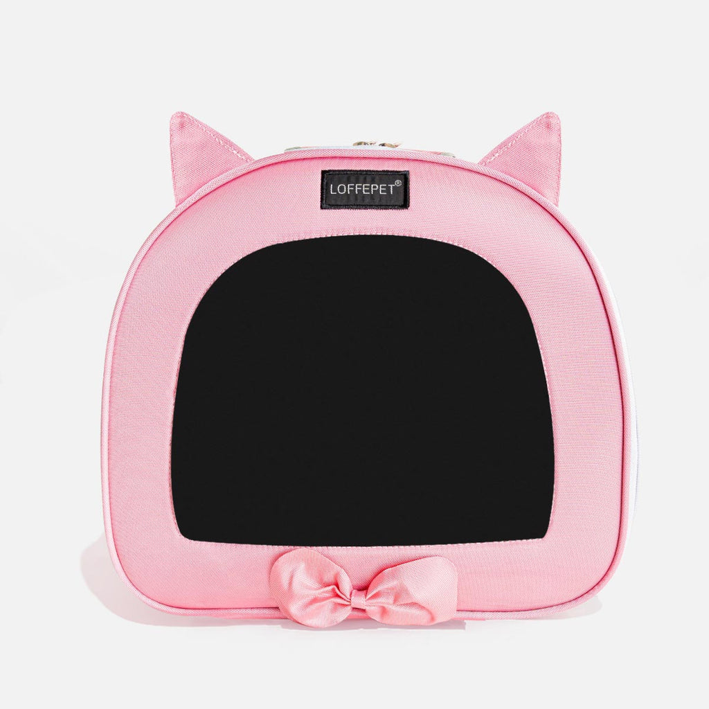 Transportador/mochila color rosa con orejas de gato para gatos